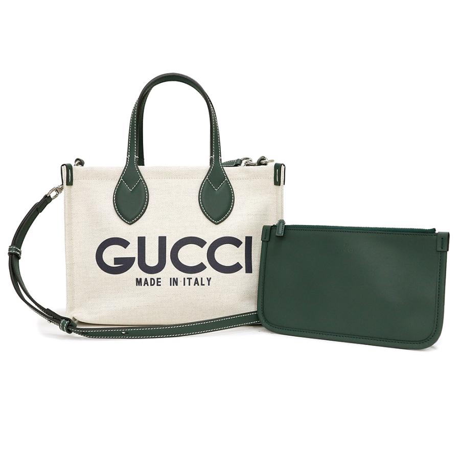 （新品・未使用品）グッチ GUCCI ロゴプリント スモール トート 日本限定 ショルダー ハンドバッグ 2way 斜め掛け コットンキャンバス レザー ベージュ グリーン 緑 シルバー金具 772144 GUCCI（グッチ） （新品・未使用品）グッチ ロゴプリント スモール