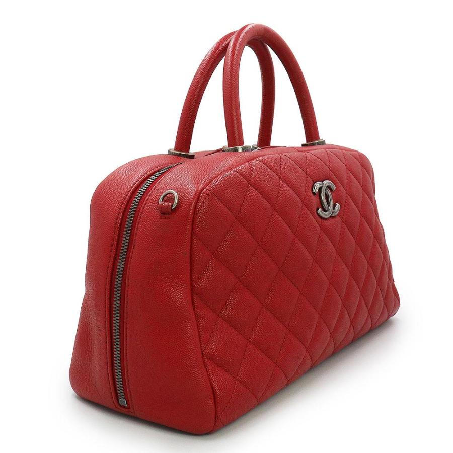 （中古）シャネル CHANEL マトラッセ 2WAY チェーン ボーリング ショルダー ハンドバッグ 斜め掛け キャビアスキン レザー レッド 赤 アンティークシルバー金具_3