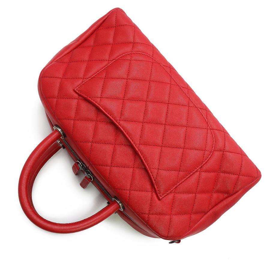 （中古）シャネル CHANEL マトラッセ 2WAY チェーン ボーリング ショルダー ハンドバッグ 斜め掛け キャビアスキン レザー レッド 赤 アンティークシルバー金具_5