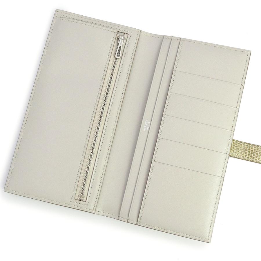 （未使用 展示品）エルメス HERMES ベアン スフレ タッチ 二つ折り財布 タデラクト リザード エキゾチックレザー グリペルル パールグレー フィセル X刻印の画像