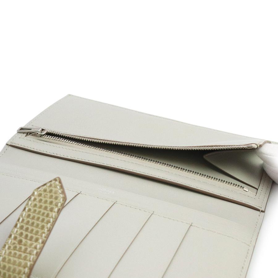 （未使用 展示品）エルメス HERMES ベアン スフレ タッチ 二つ折り財布 タデラクト リザード エキゾチックレザー グリペルル パールグレー フィセル X刻印の画像
