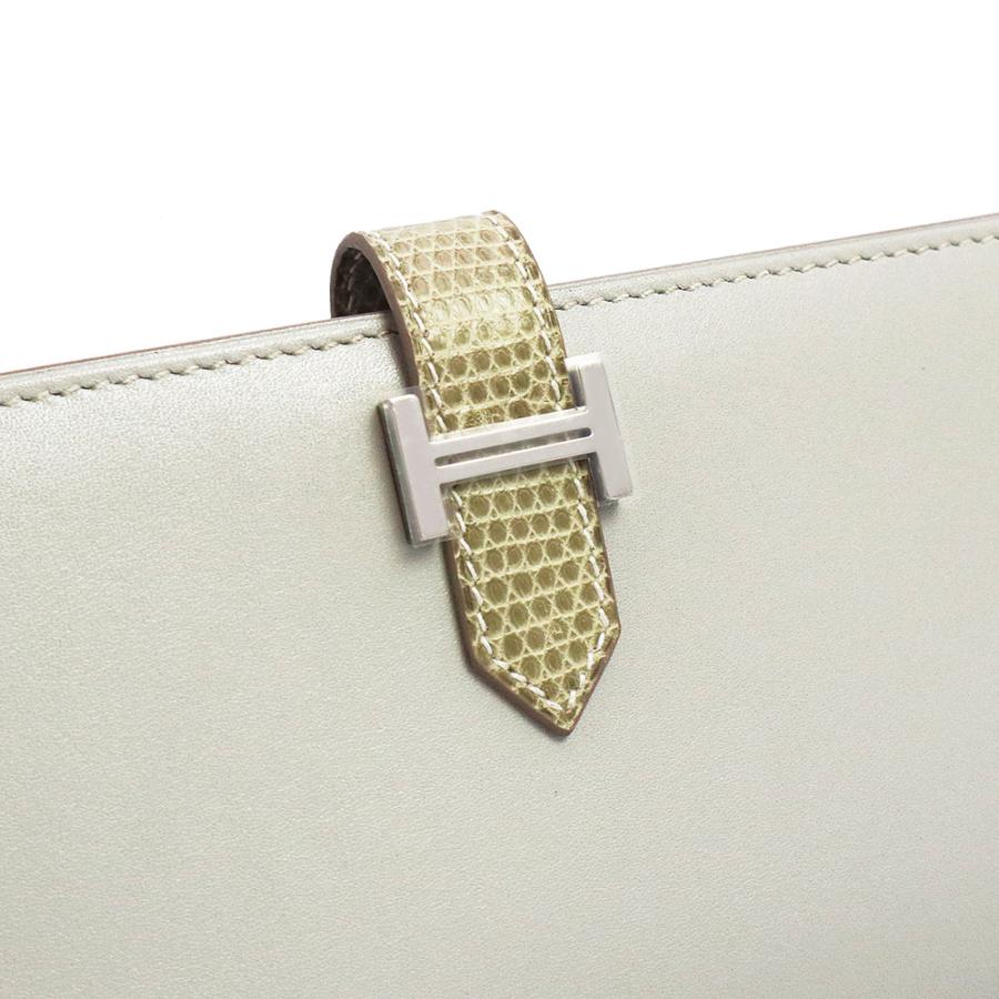 （未使用 展示品）エルメス HERMES ベアン スフレ タッチ 二つ折り財布 タデラクト リザード エキゾチックレザー グリペルル パールグレー フィセル X刻印の画像