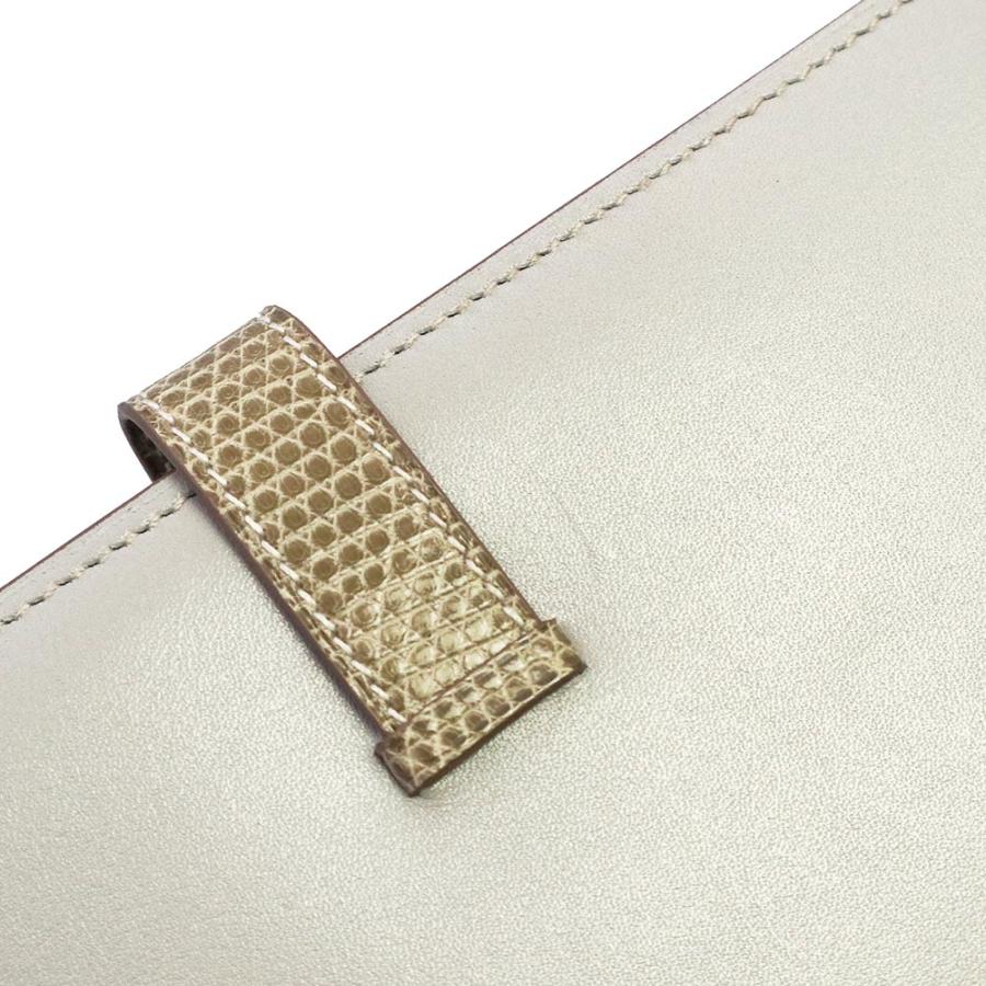 （未使用 展示品）エルメス HERMES ベアン スフレ タッチ 二つ折り財布 タデラクト リザード エキゾチックレザー グリペルル パールグレー フィセル X刻印の画像