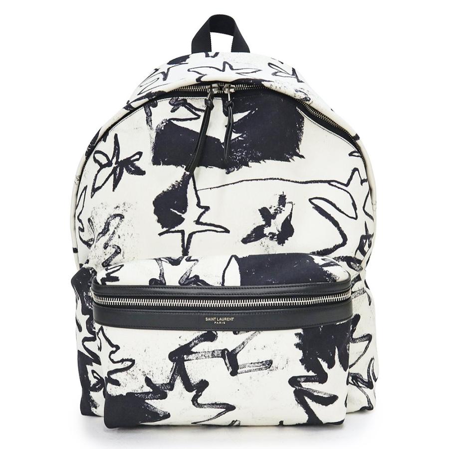（未使用　展示品）サンローラン パリ SAINT LAURENT PARIS シティ バックパック リュック デイパック 総柄 キャンバス ホワイト ブラック シルバー金具 435988 未使用 展示品）サンローラン パリ SAINT LAURENT PARIS シティ バック
