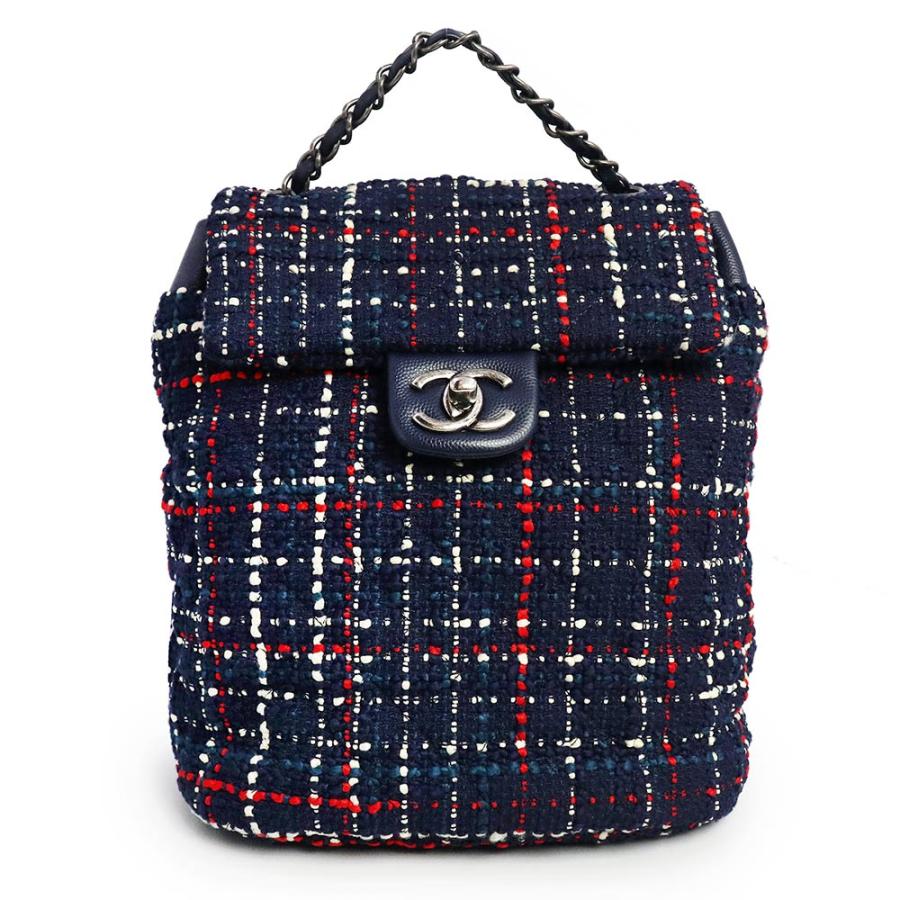 （美品）シャネル CHANEL アーバンスピリット リュック デイパック バックパック ツイード カーフスキン レザー ネイビー アンティークシルバー金具 A91121 CHANEL（シャネル） （美品）シャネル アーバンスピリット リュック
