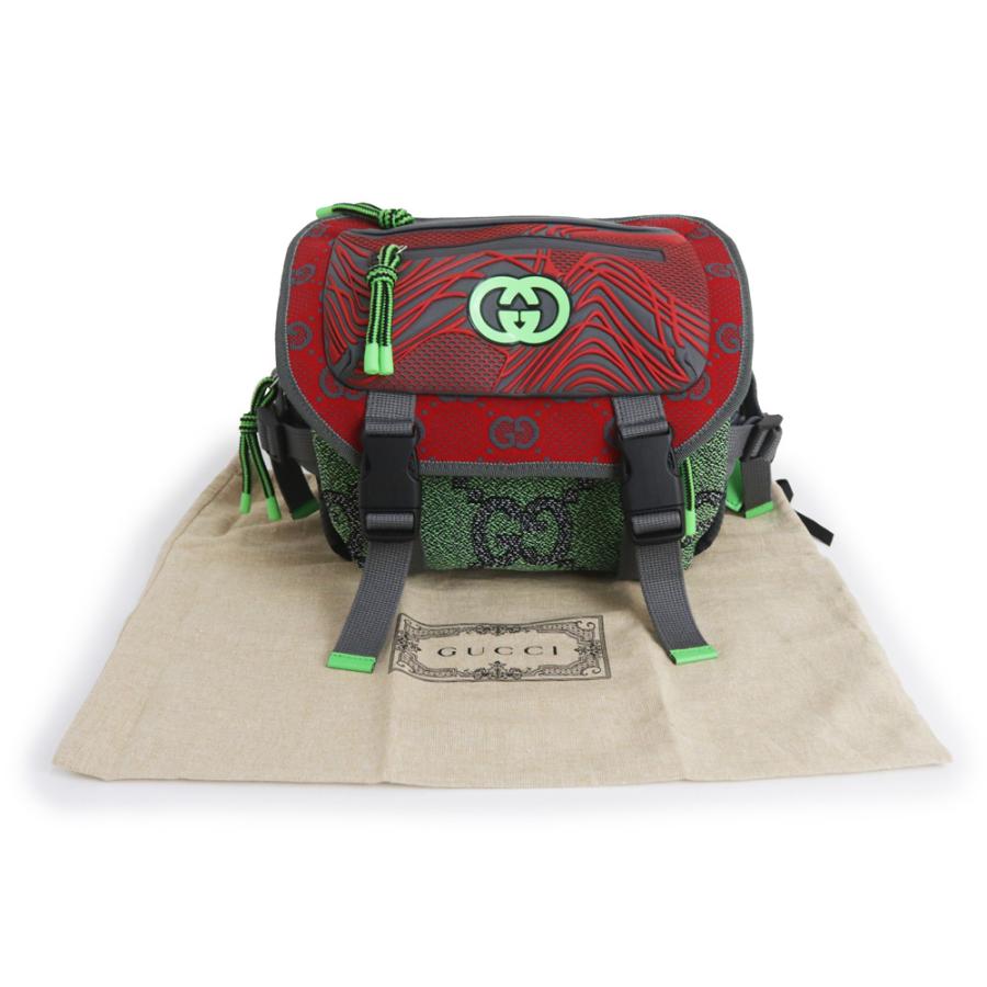 （新品・未使用品）グッチ GUCCI スモール バックパック ベルトバッグ リュック デイパック GGナイロン ラバー コットン レッド グリーン グレー 752100の画像