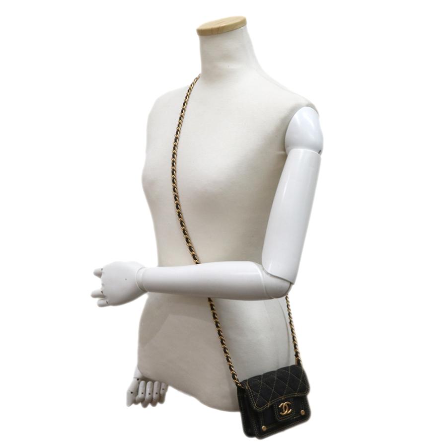 シャネル CHANEL マトラッセ ココマーク チェーン ミニ ショルダーバッグ 斜め掛け ラメ デニム ネイビーブルー アンティークゴールド金具 AP3349 CHANEL（未使用　展示品） CHANEL（シャネル） （未使用 展示品）シャネル マトラッセ ココマーク
