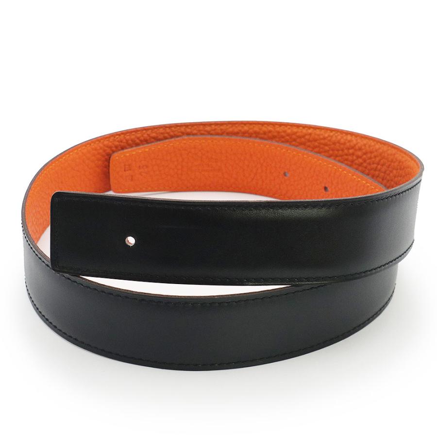 矢*野様 未使用★HERMES エルメス オレンジ&ブラック　レザーベルト　リバ Hermès オレンジ レザー リバーシブルベルト