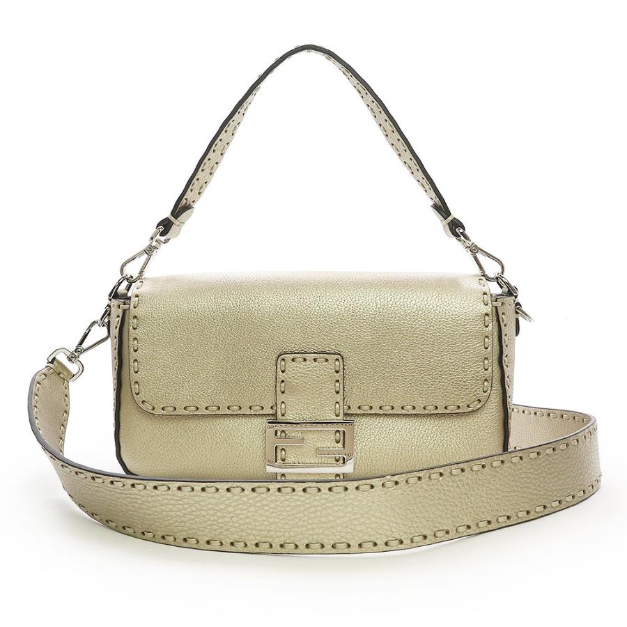 （未使用　展示品）フェンディ FENDI セレリア バゲット ミディアム 2way ショルダー ハンドバッグ 斜め掛け カーフスキン レザー プラチナム ゴールド シルバー金具 8BR600 FENDI（フェンディ） （未使用 展示品）フェンディ セレリア バゲット