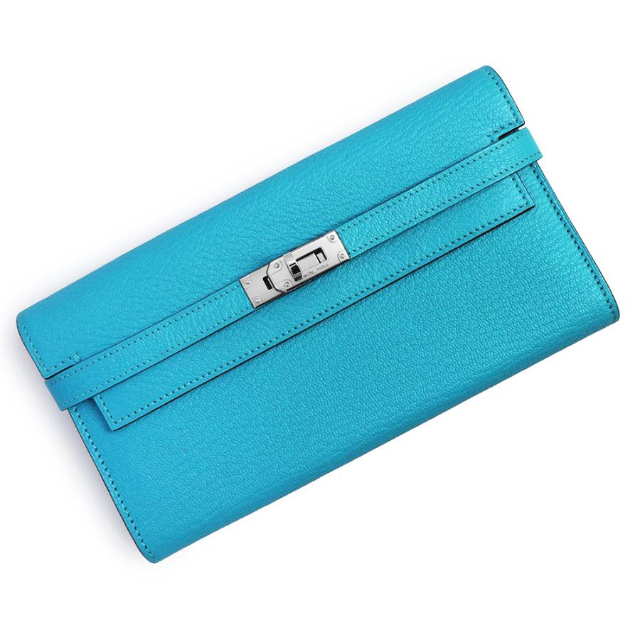 （未使用保管品）エルメス HERMES ケリーウォレット ロング 二つ折り長財布 シェブル シェーブルミゾール レザー ブルーアズテック シルバー金具 □R刻印 HERMES（エルメス） （未使用保管品）エルメス ケリーウォレット