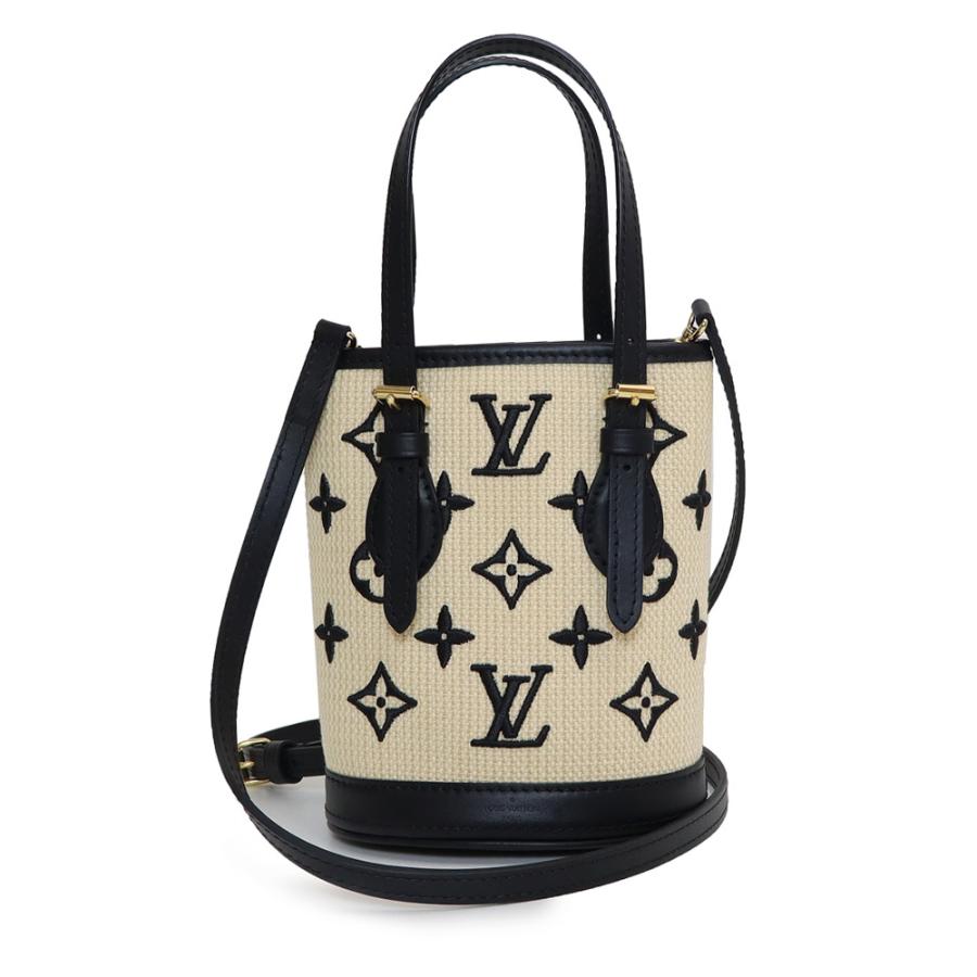 （未使用　展示品）ルイ ヴィトン LOUIS VUITTON ナノ バケット 2Way ショルダー 斜め掛け ハンドバッグ コットン レザー ブラック ベージュ 黒 ゴールド金具 M82418 LOUIS VUITTON（ルイ・ヴィトン） （未使用 展示品）ルイ ヴィトン