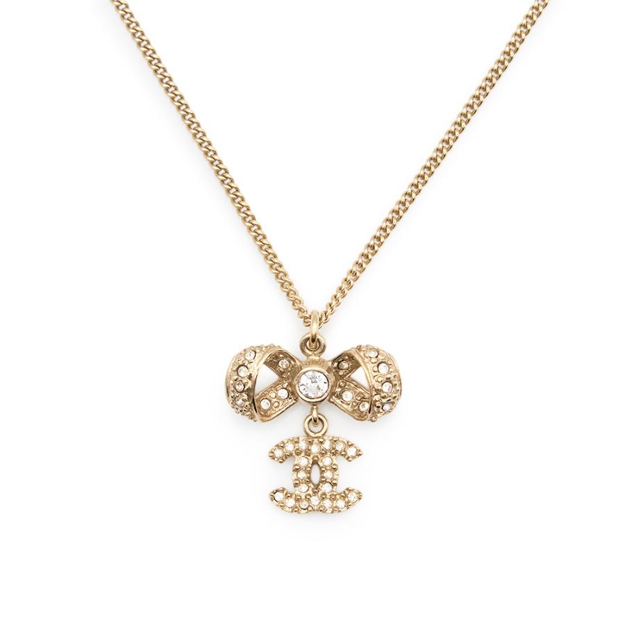 CHANEL シャネル リボンモチーフネックレス ゴールド ラインストーン