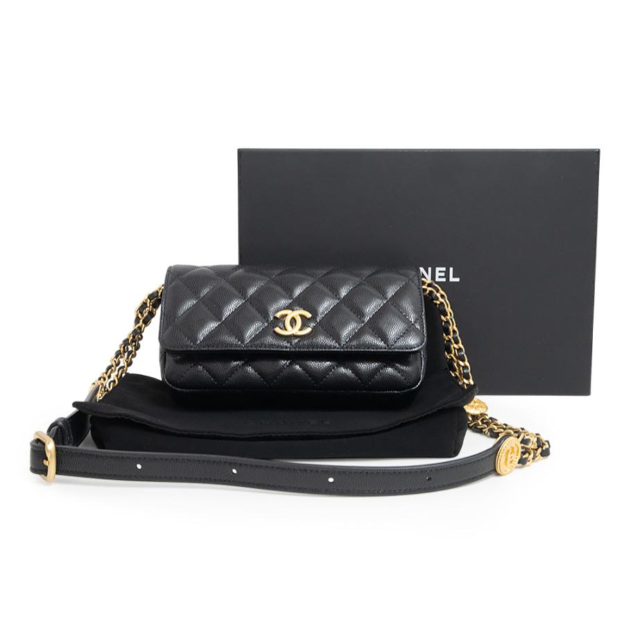 （美品）シャネル CHANEL マトラッセ ミニフラップ チェーン ショルダーバッグ ソフトキャビアスキン レザー ブラック アンティークゴールド金具 CHANEL（シャネル） （新品・未使用品）シャネル マトラッセ ミニ