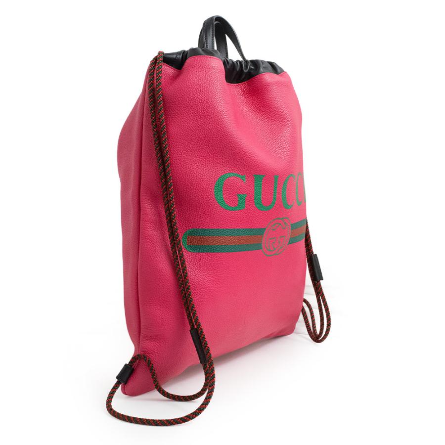 （新品・未使用品）グッチ GUCCI ロゴプリント ドローストリング ナップサック リュック デイパック バックパック カーフスキン レザー ピンク 494053の画像