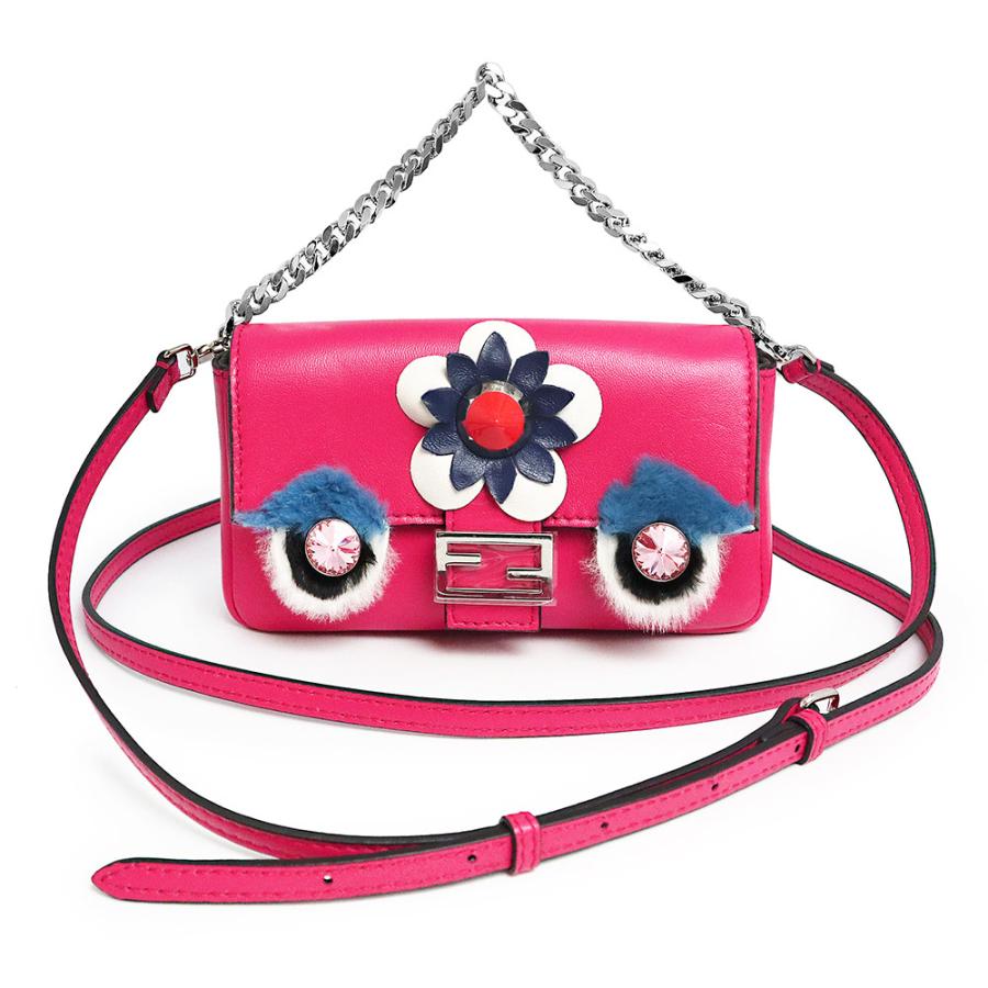 （未使用　展示品）フェンディ FENDI モンスター マイクロ バケット 2WAY チェーン ショルダー ハンドバッグ ポシェット 斜め掛け ラムスキン レザー フューシャ ピンク マルチカラー シルバー金具 8M0354 FENDI（フェンディ） （未使用 展示品）フェンディ モンスター