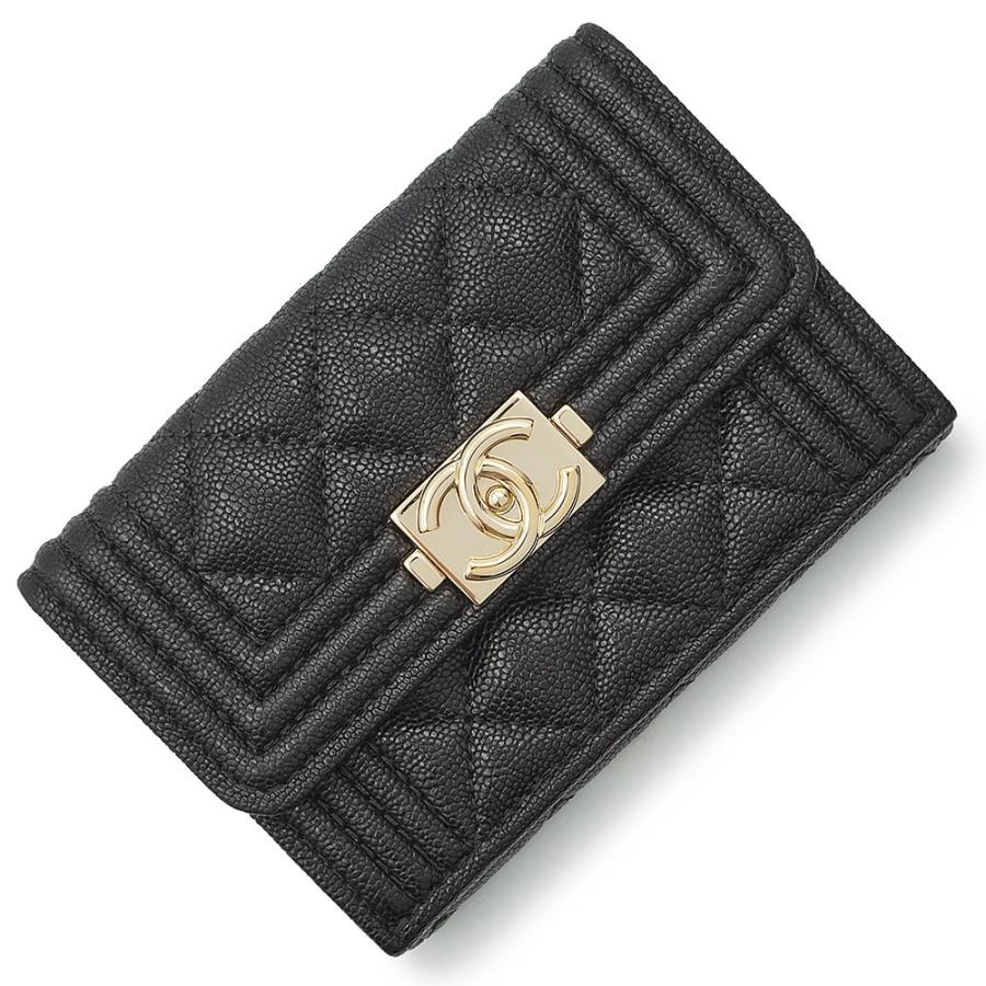 （未使用　展示品）シャネル CHANEL ボーイシャネル スモール フラップ ウォレット コンパクト 三つ折り財布 キャビアスキン レザー ブラック ゴールド金具 A84432 CHANEL（シャネル） （未使用 展示品）シャネル ボーイシャネル