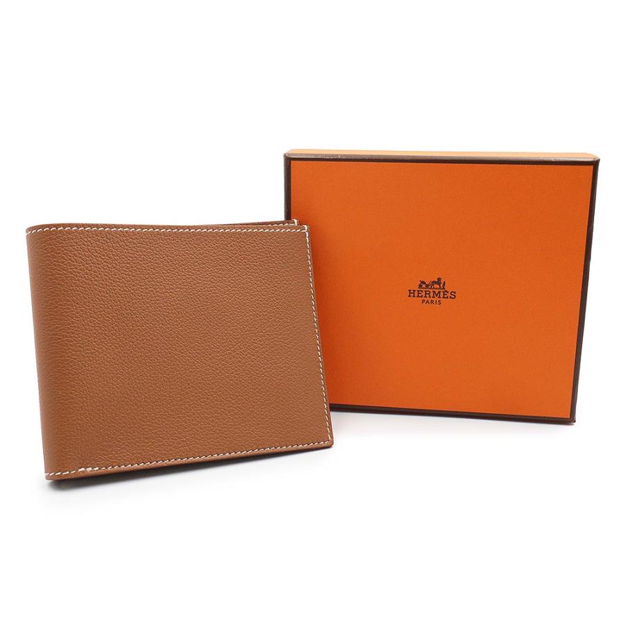 （新品・未使用品）エルメス HERMES シチズン ツイル コンパクト H Cheval au Bar 二つ折り財布 エバーカラー レザー シルク ゴールド ブルー ブラウン W刻印の画像