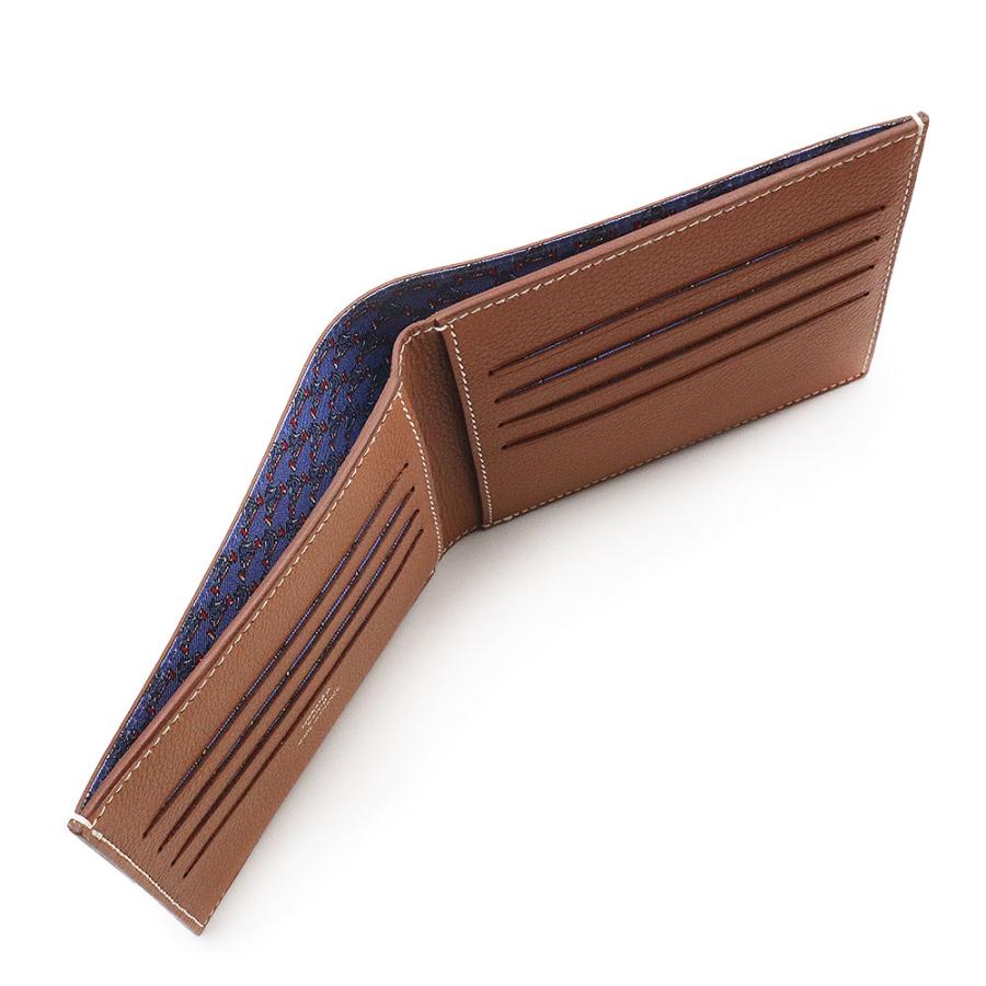 （新品・未使用品）エルメス HERMES シチズン ツイル コンパクト H Cheval au Bar 二つ折り財布 エバーカラー レザー シルク ゴールド ブルー ブラウン W刻印の画像