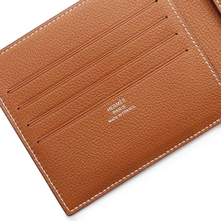 （新品・未使用品）エルメス HERMES シチズン ツイル コンパクト H Cheval au Bar 二つ折り財布 エバーカラー レザー シルク ゴールド ブルー ブラウン W刻印の画像