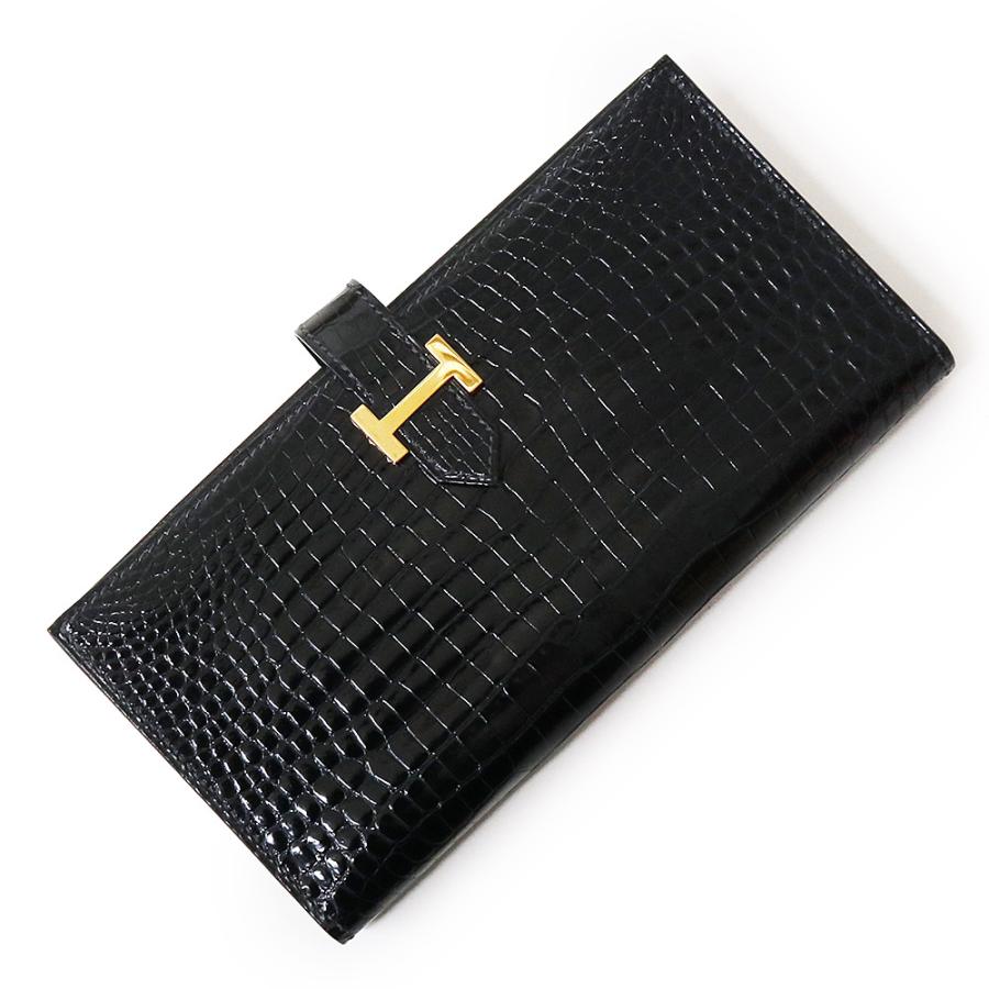 （中古）エルメス HERMES ベアン クラシック 二つ折り長財布 ポロサス エキゾチックレザー Blue Marine ブルーマリン ゴールド金具 □A刻印 箱付 HERMES（エルメス） （中古）エルメス ベアン クラシック 二つ折り長