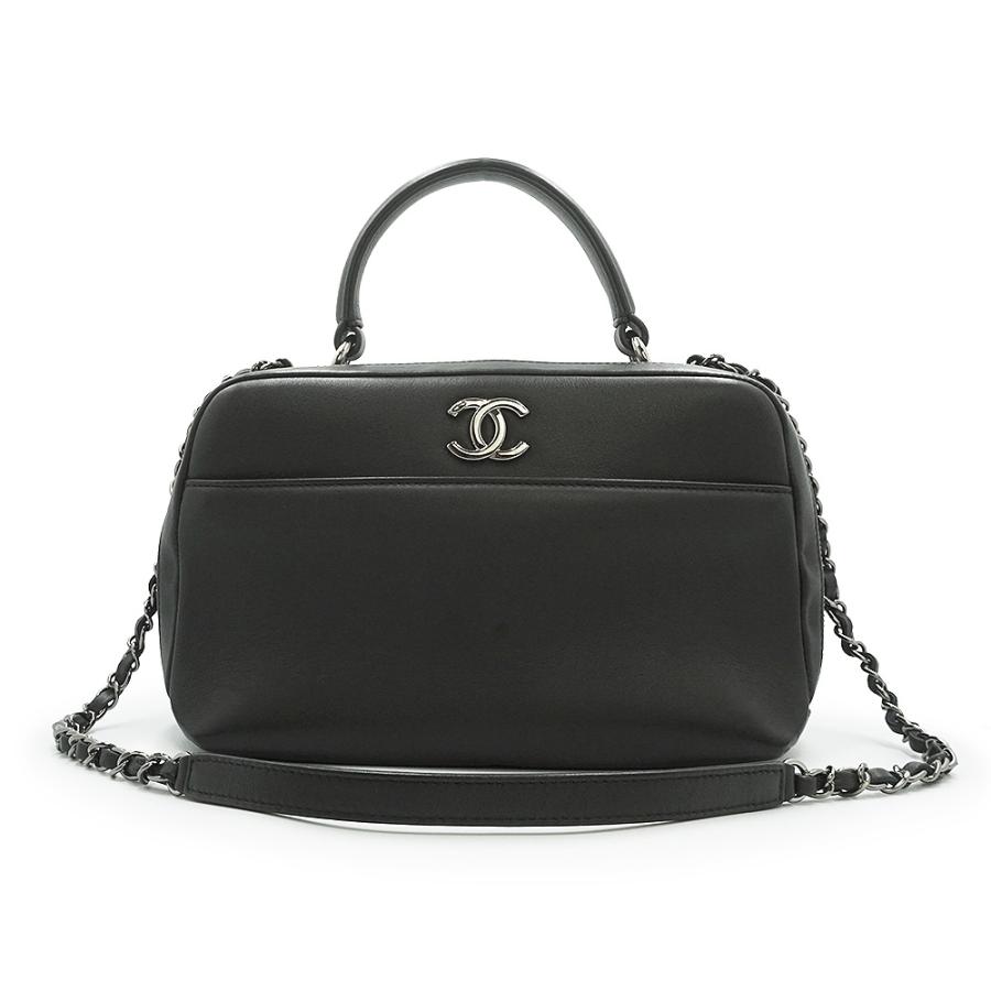 （美品）シャネル CHANEL ボーリング ココマーク トップハンドル 2WAY チェーン ショルダー ハンドバッグ カーフスキン レザー ブラック シルバー金具 A92238 CHANEL（シャネル） （美品）シャネル ボーリング ココマーク トップ