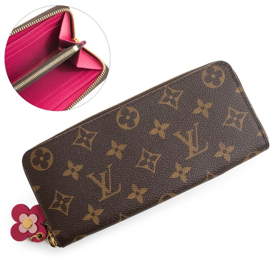 【極美品】ルイヴィトン　ポルトフォイユ　クレマンス　フラワーチャーム　フューシャ LOUIS VUITTON ルイヴィトン 長財布 ポルトフォイユ クレマンス
