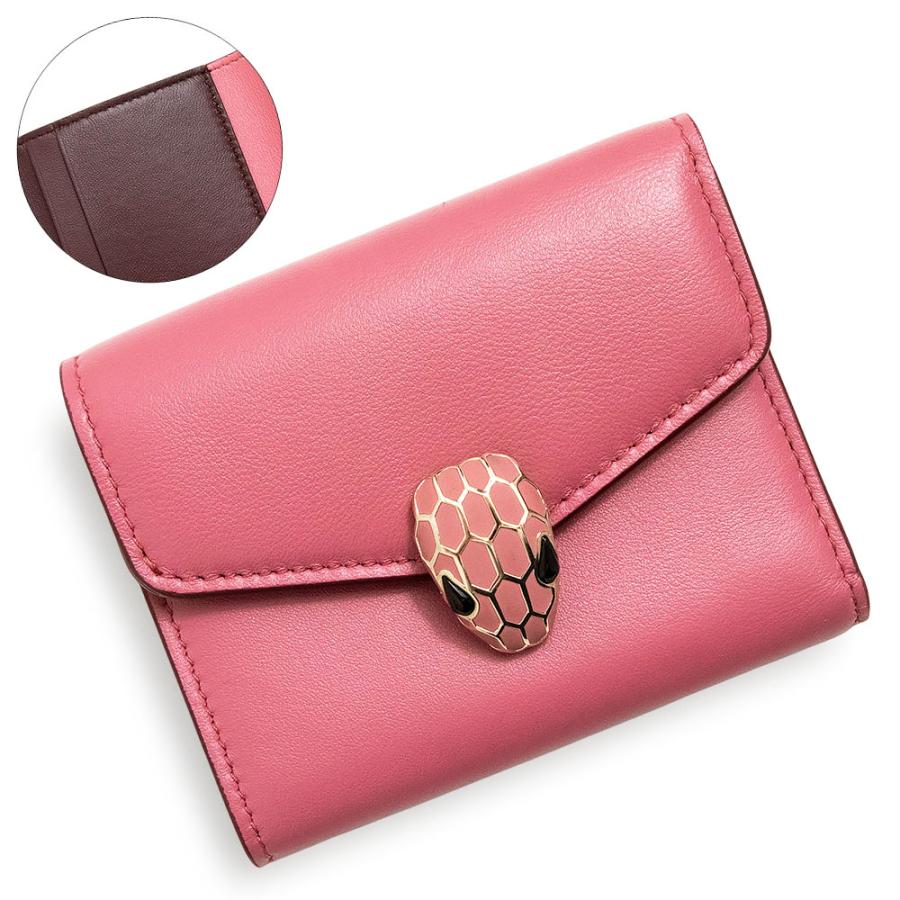 （未使用　展示品）ブルガリ BVLGARI セルペンティ フォーエバー スネーク コンパクト 三つ折り財布 カーフスキン レザー バイカラー ピンク ボルドー ゴールド金具 BVLGARI（ブルガリ） （未使用 展示品）ブルガリ セルペンティ