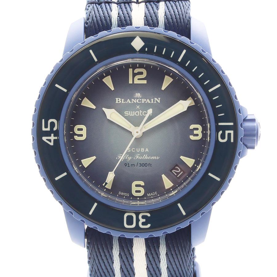 （未使用　展示品）Blancpain ブランパン Swatch スウォッチ SO35A100 スクーバ フィフティ ファゾムス アトランティック オーシャン ブルー 腕時計 箱付の画像