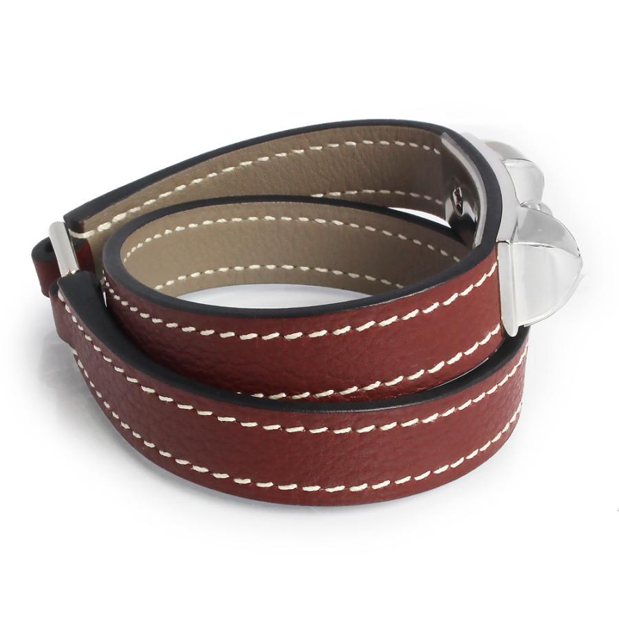 エルメス レザー リヴァル ドゥブルトゥール ブレスレット レッド シルバー 良品】HERMES エルメス リヴァル レザーブレスレット ドゥブルトゥール