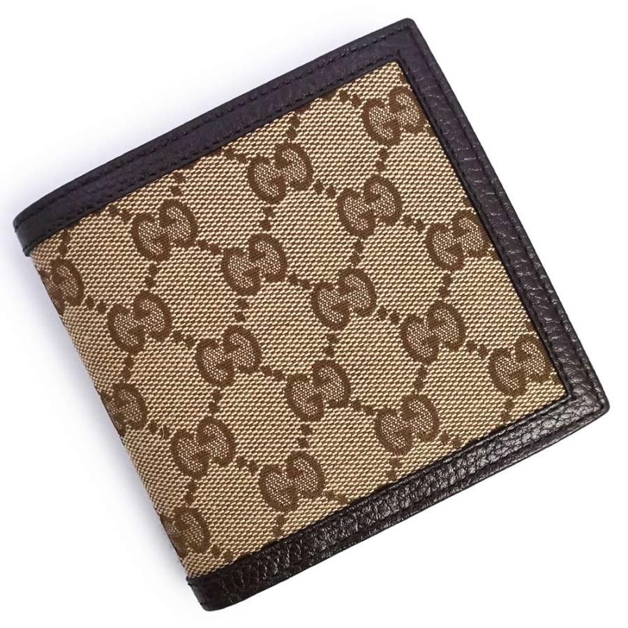（美品）グッチ GUCCI 二つ折り財布 GGキャンバス レザー ベージュ ダークブラウン 150413 GUCCI（グッチ） （美品）グッチ 二つ折り財布 GGキャンバス レザー