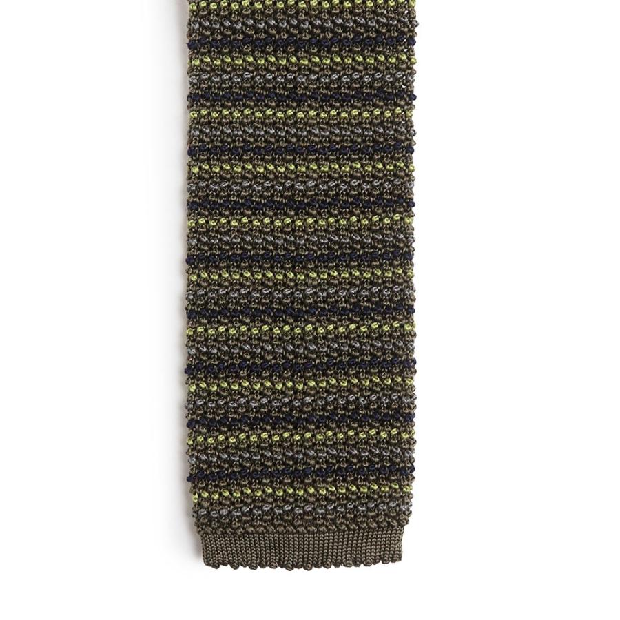 HERMES エルメス ニットタイ Hロゴ カーキ HERMES（エルメス） （美品）HERMES ニットタイ Hロゴ 刺繍 シルク100