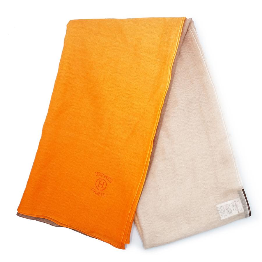 （中古）エルメス HERMES エトール プリュム スカーフ ストール ショール マフラー カシミア75％ シルク25％ グラデーション オレンジ ベージュ HERMES（エルメス） （中古）エルメス エトール プリュム スカーフ