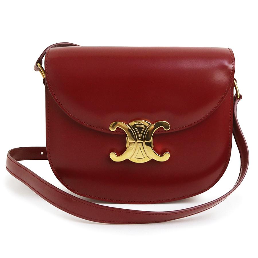 （未使用　展示品）セリーヌ CELINE ブザス クレア ティーン トリオンフ ショルダーバッグ 斜め掛け シャイニーカーフスキン レザー カーマイン レッド ゴールド金具 110413BF4 CELINE（セリーヌ） （未使用 展示品）セリーヌ ブザス クレア