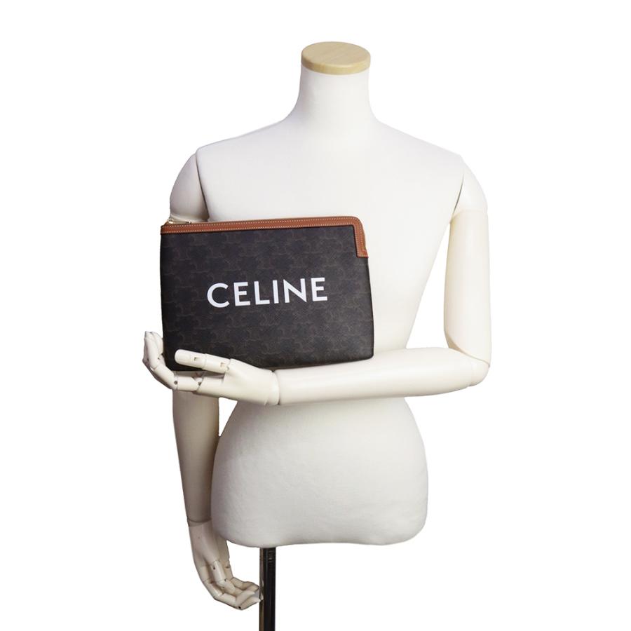 【美品】セリーヌ ポーチ キャンバス レザー ロゴプレート ブラック ブラウン CELINE（セリーヌ） （未使用 展示品）セリーヌ トリオンフ スモール