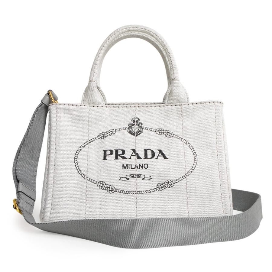 （未使用　展示品）プラダ PRADA カナパ トート 三角ロゴ 2WAY 斜め掛け ショルダー ハンドバッグ デニム BIANCO ビアンコ ホワイト ゴールド金具 1BG439 PRADA（プラダ） （未使用 展示品）プラダ カナパ トート 三角ロゴ