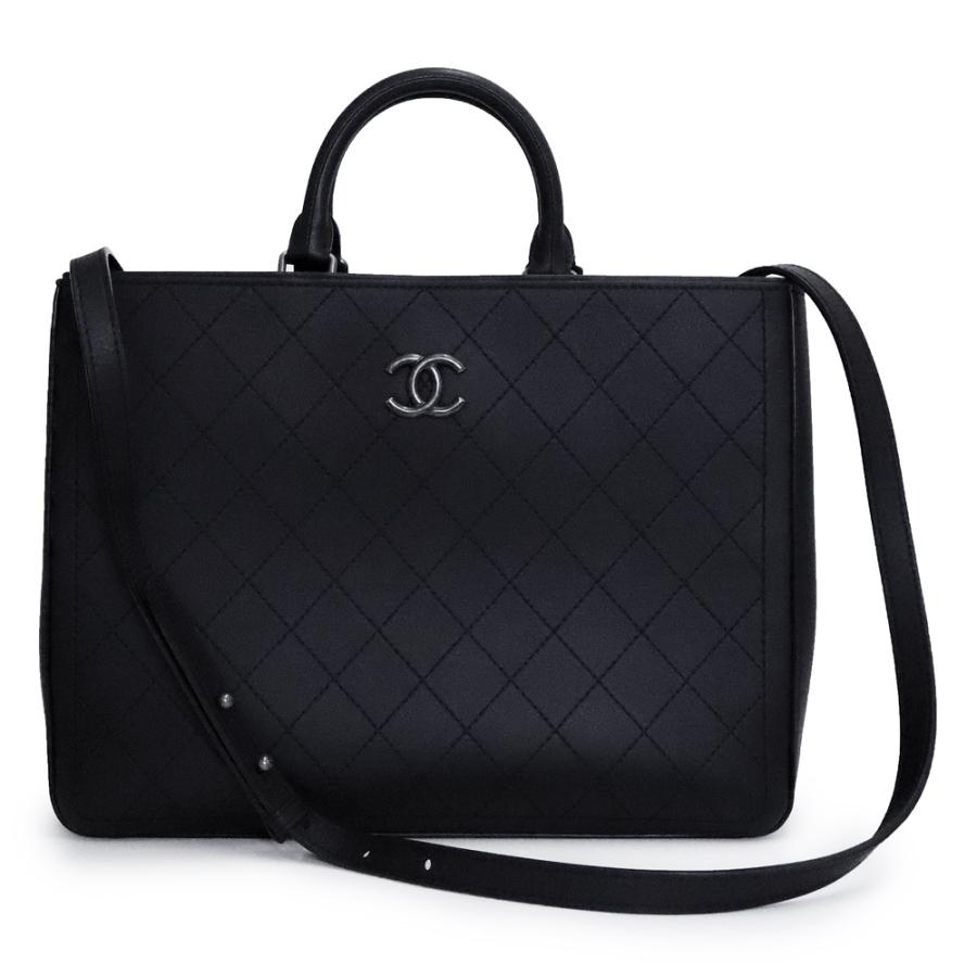 （未使用　展示品）シャネル CHANEL ココマーク マトラッセ ショッピング トート 2way ショルダー ハンドバッグ 斜め掛け カーフスキン レザー ブラック アンティークシルバー金具 CHANEL（シャネル） （未使用 展示品）シャネル ココマーク マトラッセ