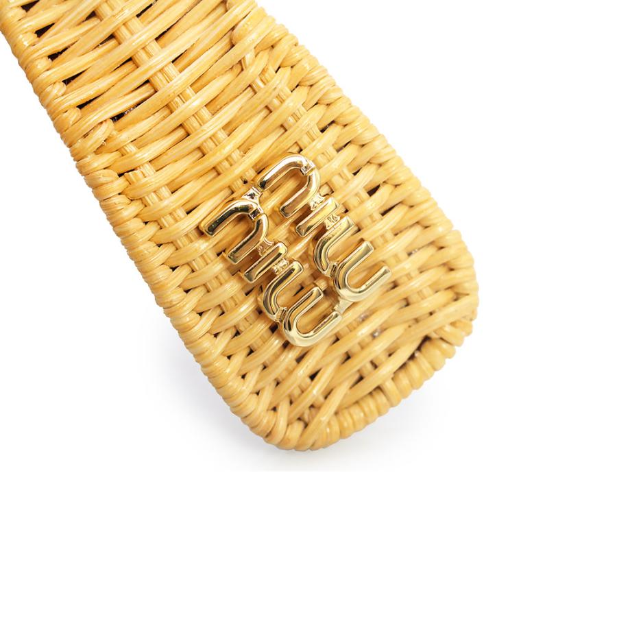（新品・未使用品）ミュウミュウ miu miu ロゴ バレッタ ヘアアクセサリー ウィッカー ラフィア ナチュラル ベージュ ゴールド金具 5IF092 箱付の画像