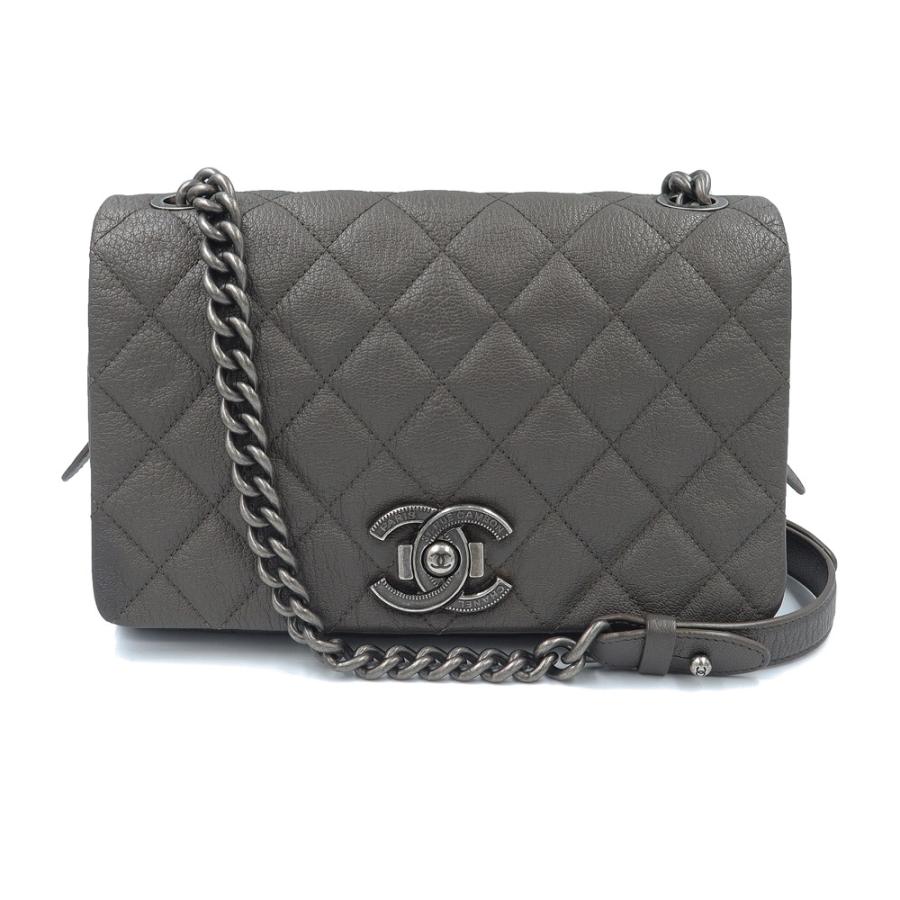 （美品）シャネル CHANEL ココマーク マトラッセ フラップ ボーイシャネル チェーン ショルダーバッグ カーフスキン レザー グレー アンティークシルバー金具 A93017 CHANEL（シャネル） （美品）シャネル ココマーク マトラッセ フラップ