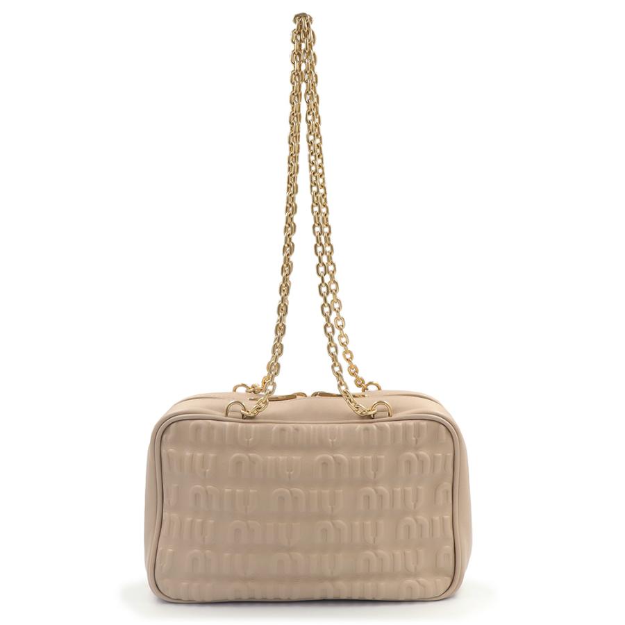 miumiuベージュ レザー ハンドバッグ 金具ロック付き miumiuベージュ レザー ハンドバッグ 金具ロック付き