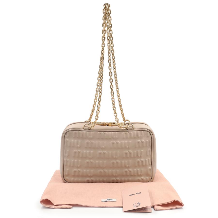 （未使用　展示品）ミュウミュウ miu miu エンボス ロゴ チェーン ショルダーバッグ レザー ベージュ ゴールド金具 5BB114_1