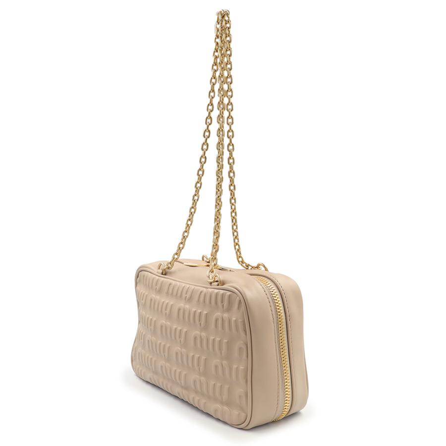（未使用　展示品）ミュウミュウ miu miu エンボス ロゴ チェーン ショルダーバッグ レザー ベージュ ゴールド金具 5BB114_3