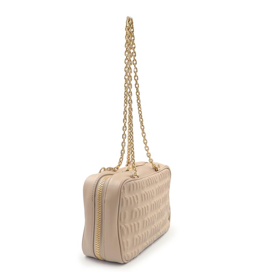 （未使用　展示品）ミュウミュウ miu miu エンボス ロゴ チェーン ショルダーバッグ レザー ベージュ ゴールド金具 5BB114_4