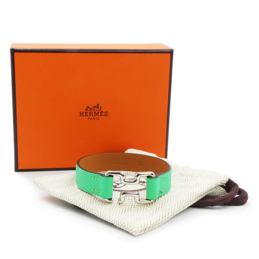 （新品・未使用品）エルメス HERMES トゥナイト ブレスレット ＃T4 ヴォーエプソン レザー ヴェールコミック グリーン シルバー金具 B刻印 箱付の画像