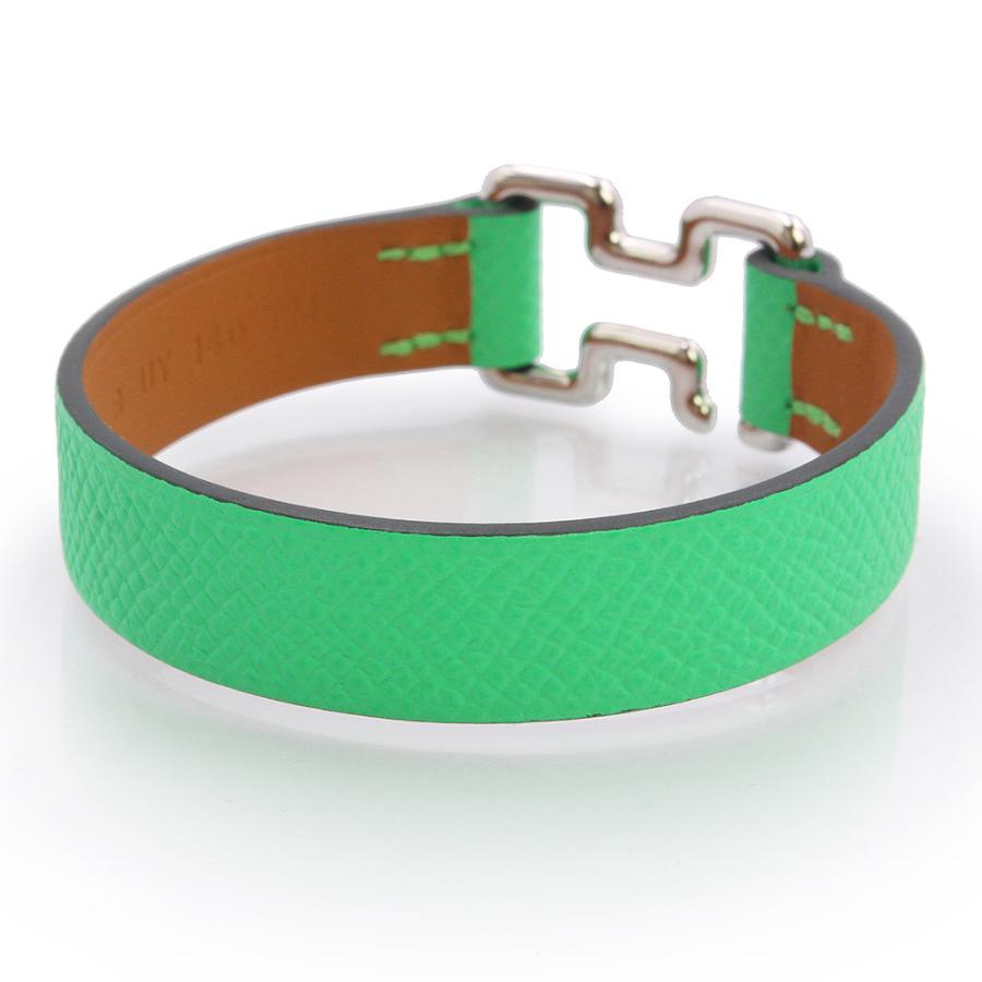 （新品・未使用品）エルメス HERMES トゥナイト ブレスレット ＃T4 ヴォーエプソン レザー ヴェールコミック グリーン シルバー金具 B刻印 箱付の画像