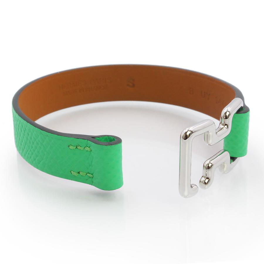 （新品・未使用品）エルメス HERMES トゥナイト ブレスレット ＃T4 ヴォーエプソン レザー ヴェールコミック グリーン シルバー金具 B刻印 箱付の画像