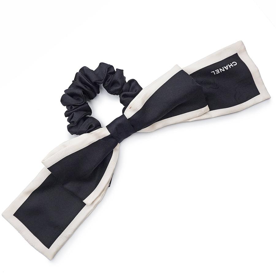 CHANEL リボン シュシュ ヘアゴム アイボリー/ブラック CHANEL（シャネル） （美品）シャネル カメリア リボン シュシュ