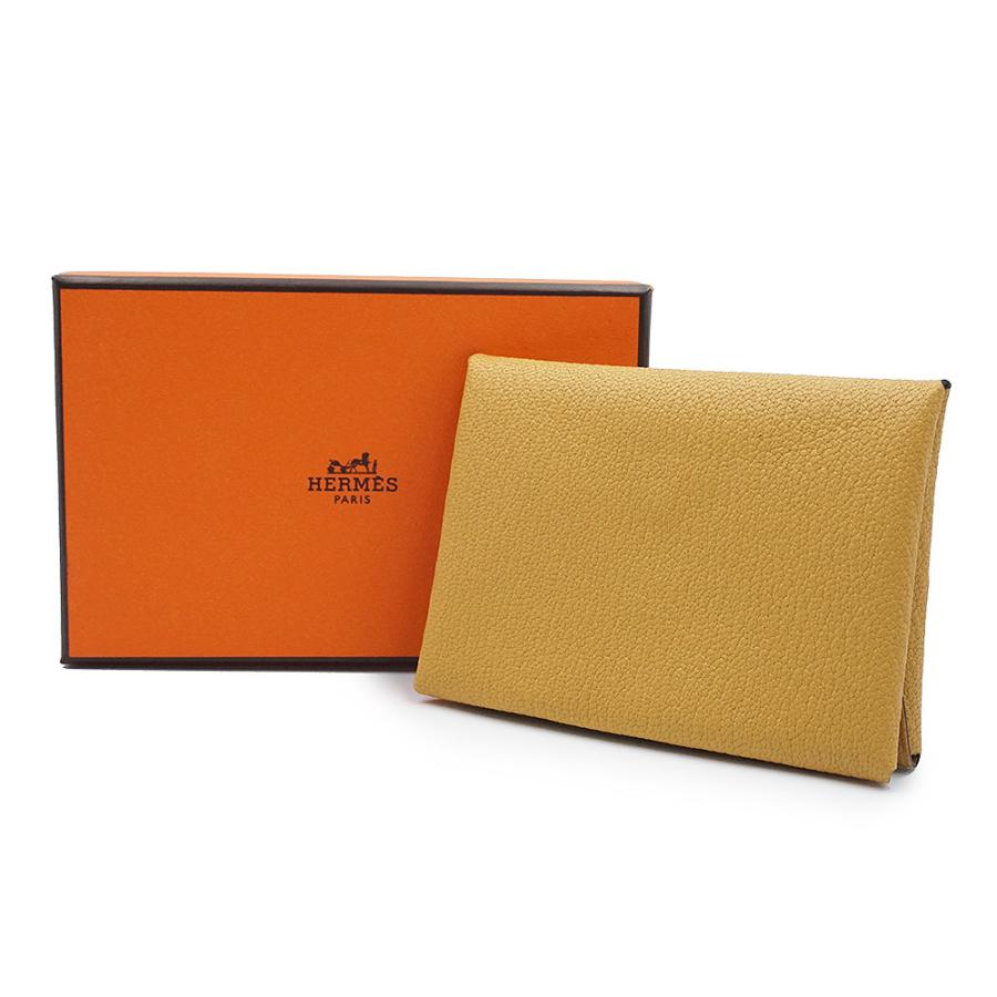 （新品・未使用品）エルメス HERMES カルヴィ デュオ コンパクト コインケース 小銭入れ 財布 カードケース 名刺入れ シェーブルミゾール パイユ イエロー K刻印の画像