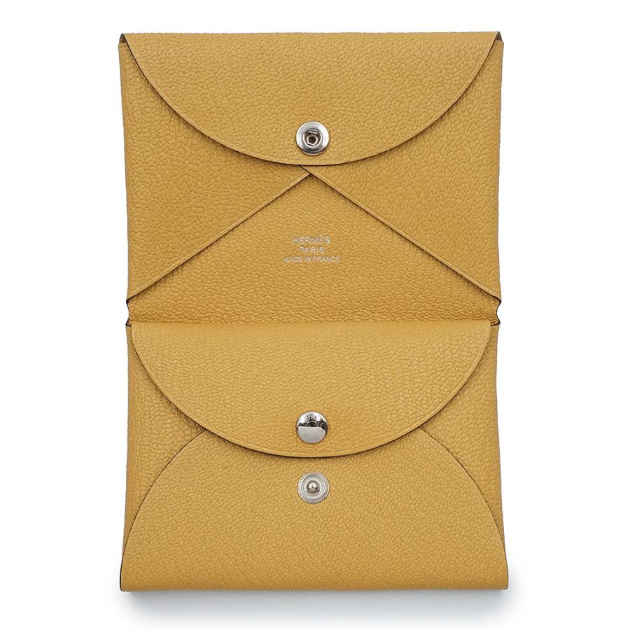 （新品・未使用品）エルメス HERMES カルヴィ デュオ コンパクト コインケース 小銭入れ 財布 カードケース 名刺入れ シェーブルミゾール パイユ イエロー K刻印の画像
