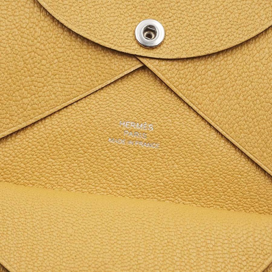（新品・未使用品）エルメス HERMES カルヴィ デュオ コンパクト コインケース 小銭入れ 財布 カードケース 名刺入れ シェーブルミゾール パイユ イエロー K刻印の画像
