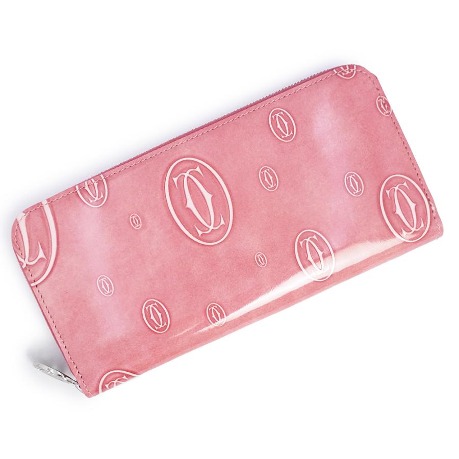 （未使用　展示品）カルティエ Cartier ハッピーバースデー ラウンドファスナー 長財布 エナメル パテントレザー ピンク シルバー金具 L3001255 Cartier（カルティエ） （未使用 展示品）カルティエ ハッピー